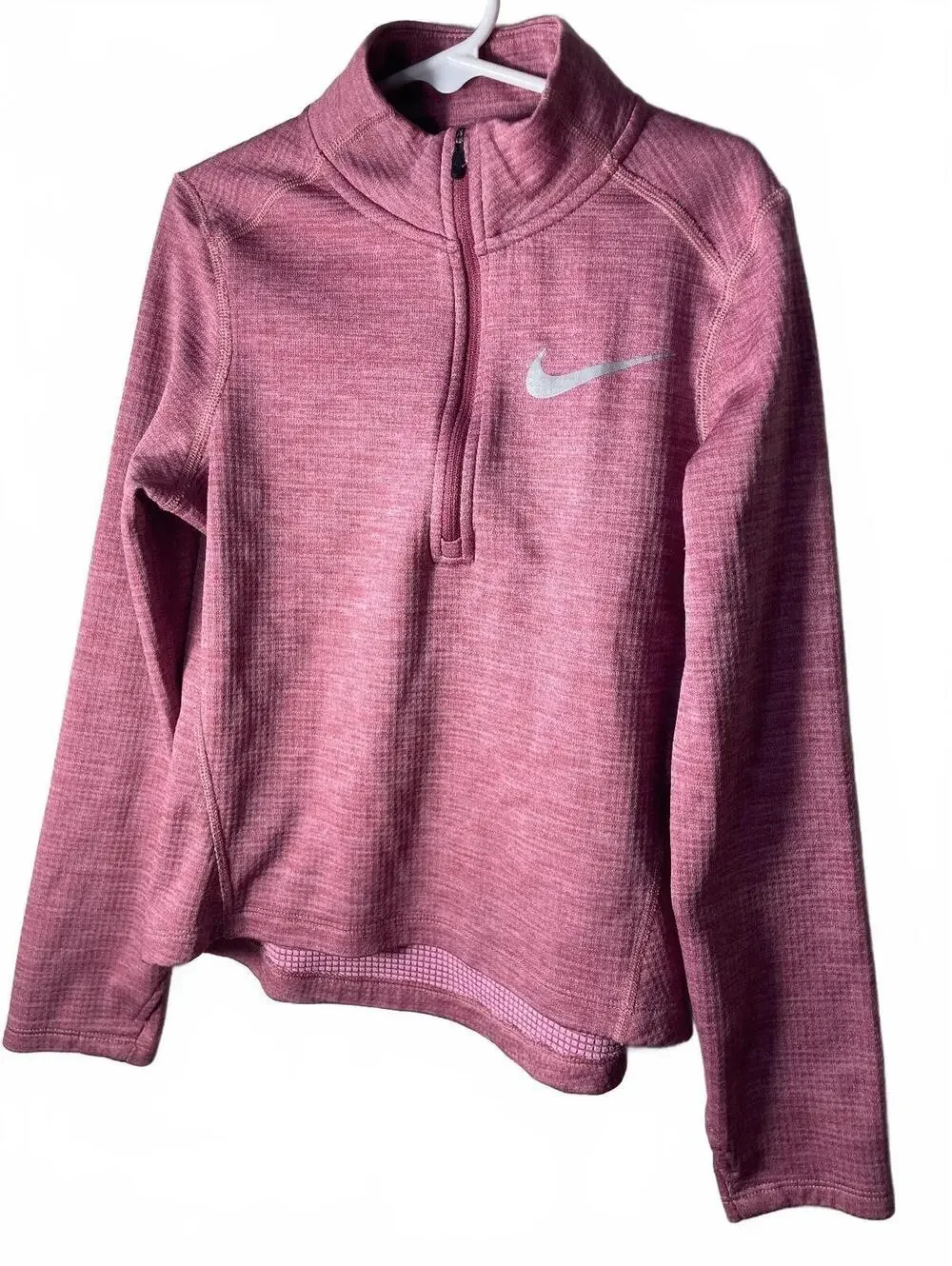 Nike Dri-Fit Quarter Zip Pullover Sweatshirt Girls Size Medium 8 Pink Thumb Hole
